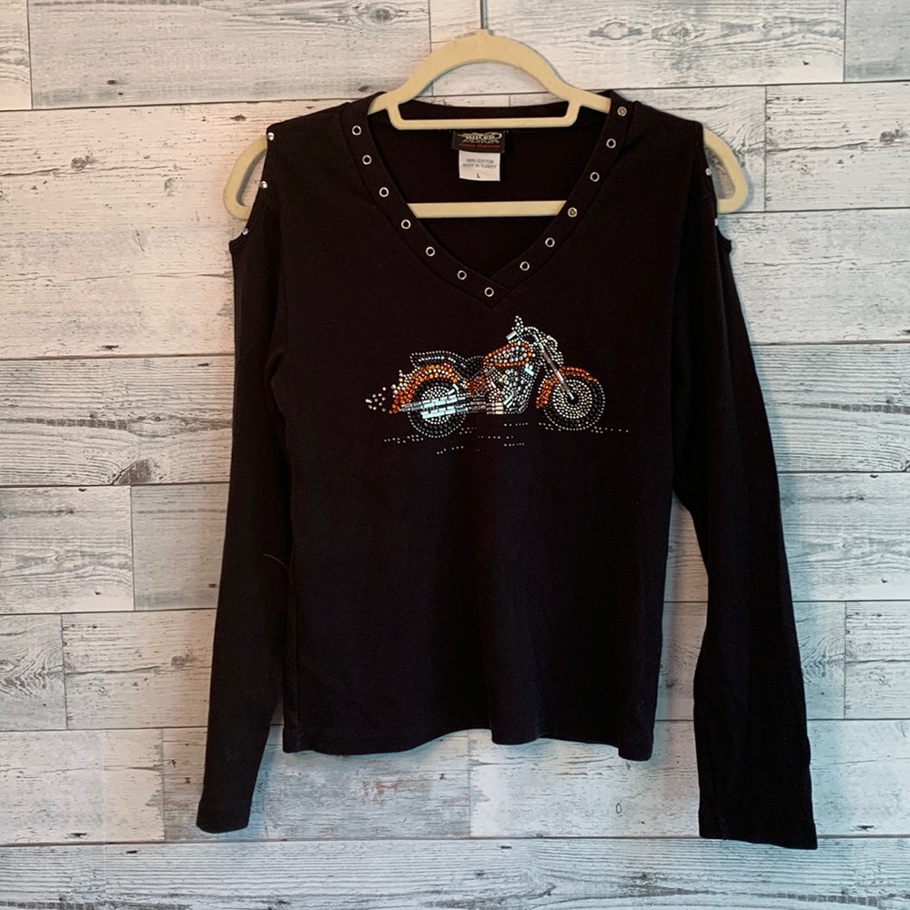 Biker Design ladies v-neck long sleeve t-shirt